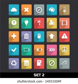 Trendy Vector Icons With Long Shadow Set 2