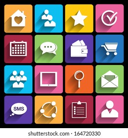 Trendy Vector Icons With Long Shadow .