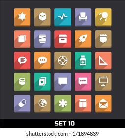 Trendy Vector Icons With Long Shadow Set 10