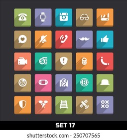 Trendy Vector Icons With Long Shadow Set 17