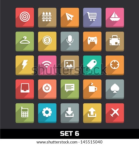 Trendy Vector Icons With Long Shadow Set 6