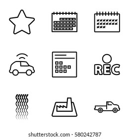 trendy vector icons. Set of 9 trendy outline icons such as car, curly hair, calendar, star, rec