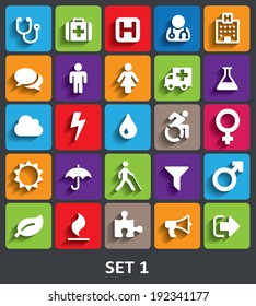 Trendy Vector Icons With Shadow. Set 1. Vector illustration