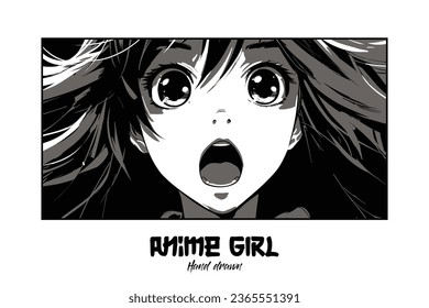 Trendy Vector Illustration: A Close-Up of a Surprised Asian School Girl’s Face in Manga Style, Isolated on White Background
