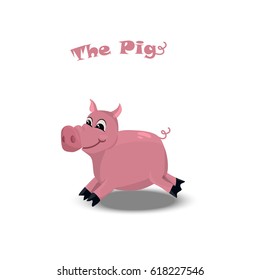 Trendy vector illustration of a cute pink pig, farm animal