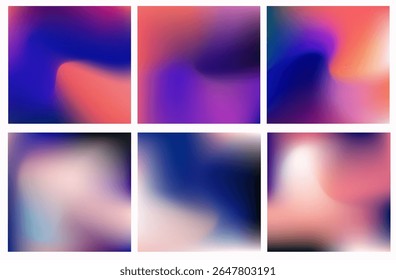 Ilustração de vetor da moda em estilo abstrato de malha de gradiente. Planos de fundo suaves e borrados que misturam magenta, azul, roxo, rosa e preto em transições luminosas fluidas.