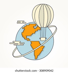 Trendy vector illustration. Line art style. Skyline, travel around the world. 
