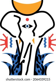 Trendy vector illustration. In a minimalistic style line. The mystical symbol of the elephant. Awakening. Totem animal. Fashionable print on T-shirts, hoodies, sweatshirts, towels and clothes.