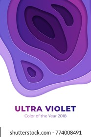 Trendy vector illustration with papercut effect in ultra violet color palette. Multi layers texture design.