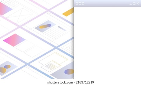 Ilustración vectorial de moda con páginas web e interfaces de usuario. Fondo de colores claros con lugar para el texto. Plantilla para diseño de sitios web, publicidad y banners
