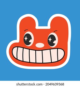 Trendy Vector illustrations funny face patche, stamp or sticker with abstract cute comic character.