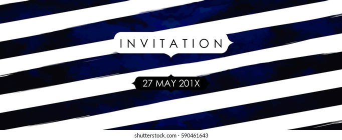 Trendy vector invitation template. Watercolor paint textured stripes texture.