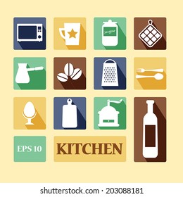 Trendy vector kitchenware flat icons with long shadow effect for web and mobile applications