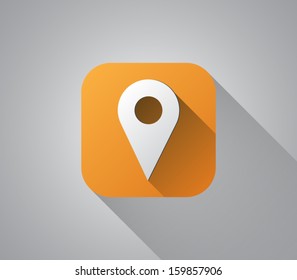 Trendy vector map pointer flat icon with long shadow