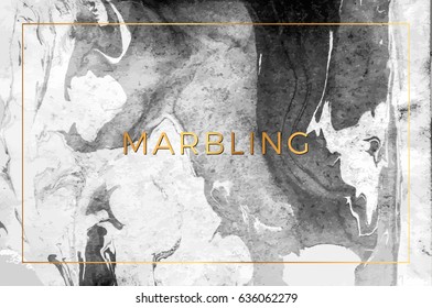 Trendy Vector Marbling Background in Grey Tones. Ink In Water