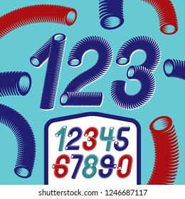 Trendy vector numerals collection. Modern italic funky numbers from 0 to 9 best for use in logo, poster creation. Created with hosepipe style, plumbing.