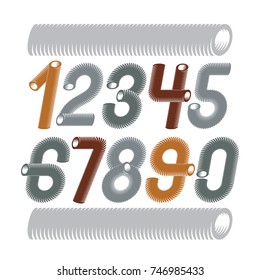 Trendy vector numerals collection. Modern italic funky numbers from 0 to 9 best for use in logo, poster creation. Created using dimensional vacuum pipe style.