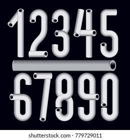 Trendy vector numerals collection. Modern funky numbers from 0 to 9 best for use in logo, poster creation. Made using vacuum cleaner pipeline design.