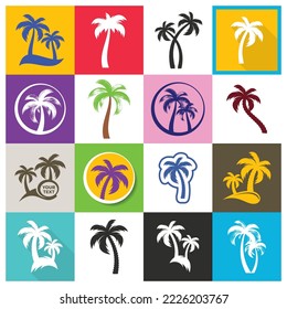 Trendy vector palm tree icons big set