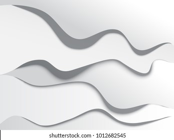 Trendy vector paper cut 3d effect grey background layers. Black and white waves and lines curved. Papercut abstract concept texture. Cutout realistic wavy  decoration.  Paper art.