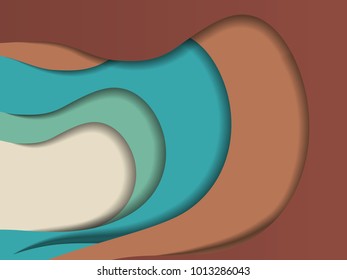 Trendy vector paper cut 3d effect multi color background dark layers. Waves and lines curved. Papercut abstract concept texture. Cutout realistic wavy  decoration. Paper art.