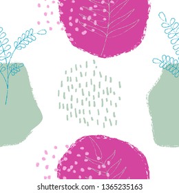 Trendy vector pattern with abstract forms. Hand drawn modern design. Paint effects and ink.