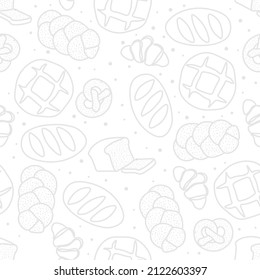 Trendy vector pattern for bakery or cafe.Illustrations of buns,bread, baguette,and other pastries for packaging,labels,or signage.Line Art illustration of food for banner, flyer or menu