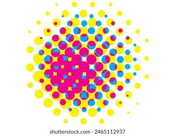 Trendy vector pattern with colored dots on a white background. Vector background for covers, posters, interior decor, clothing design. Risograph colors. Round color spot.