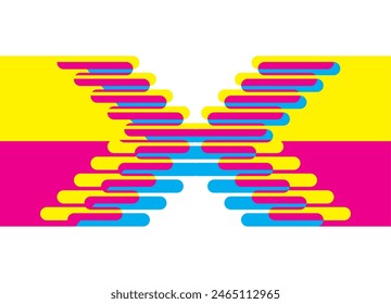 Motif tendance  Image vectorielle à partir de lignes colorées.  arrière-plan Image vectorielle pour couvertures, affiches, décoration d'intérieur, création de vêtements. Couleurs du risographe. Lettre couleur X.