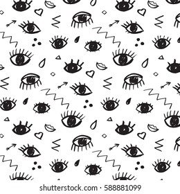  Trendy Vector Pattern With Hand Drawn Eyes. 