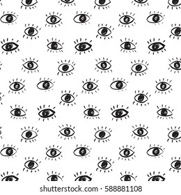  trendy vector pattern with hand drawn eyes. 