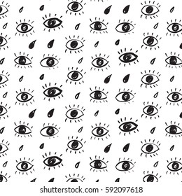  trendy vector pattern with hand drawn eyes. 
