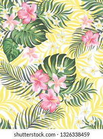 Trendy vector pattern in tropical style. Seamless botanical print for textile, print, fabric on hand drawn background.