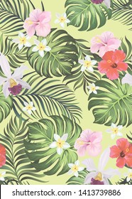 Trendy vector pattern in tropical style. Seamless botanical print for textile, print, fabric on hand drawn background.