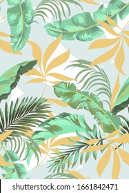 Trendy vector pattern in tropical style. Seamless botanical print for textile, print, fabric.Summer background. Jungle illustration.