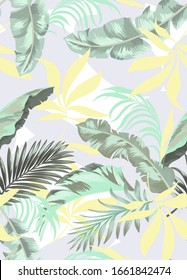 Trendy vector pattern in tropical style. Seamless botanical print for textile, print, fabric.Summer background. Jungle illustration.