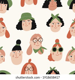 Trendy vector prints Lady and plants in flat style. Modern style is perfect for decor. Boho vector woman and home plants - seamless pattern