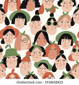 Trendy vector prints Lady and plants in flat style. Modern style is perfect for decor. Boho vector woman and home plants - seamless pattern