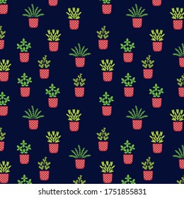 Trendy vector prints plants in flat style. Modern style is perfect for decor. Boho vector home plants - vector pattern on blue background 