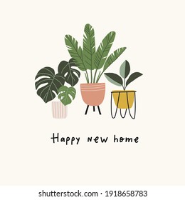 Trendy vector prints plants in flat style. Modern style is perfect for decor. Boho vector home plants 