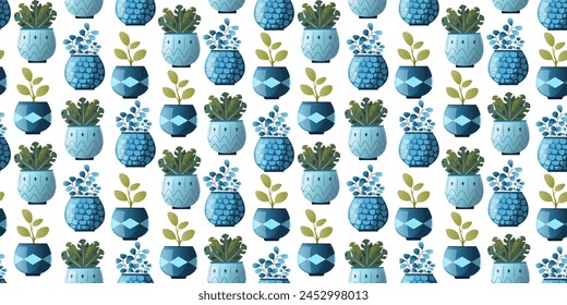 Trendy vector prints plants in flat style. Modern style is perfect for decor. Boho vector home plants seamless pattern