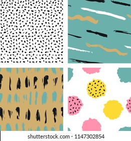 Trendy vector seamless colorful pattern with brush strokes. Design backgrounds for wallpaper, cover. Hand drawn abstract card, pastel and gold colors. Vector illustration