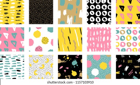 Vector de moda sin inconvenientes de color con trazos de pincel. Fondos de diseño para fondo de pared, cubierta. Tarjeta abstracta dibujada a mano, colores pastel y dorado. Ilustración del vector