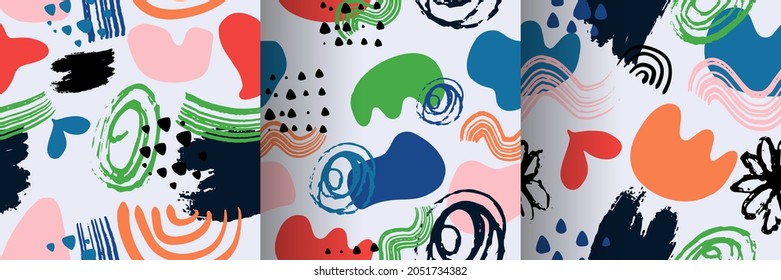 Trendy vector seamless colorful pattern with brush strokes. Vector illustration boho playful style for fashion, pillow pattern, and much more