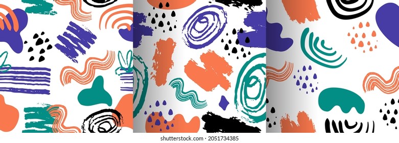 Trendy vector seamless colorful pattern with brush strokes. Vector illustration boho playful style for fashion, pillow pattern, and much more