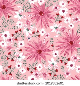 Trendy Vector Seamless Floral Pattern on pink