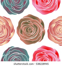 Trendy vector seamless Floral Pattern. Purple, red and pink roses.