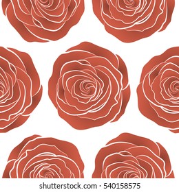 Trendy vector seamless Floral Pattern. Orange and brown roses.