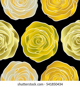 Trendy vector seamless Floral Pattern. Yellow, green and neutral roses.