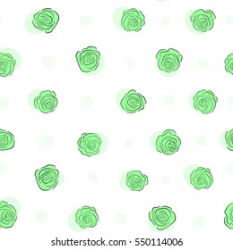 Trendy vector seamless Floral Pattern. Green roses.